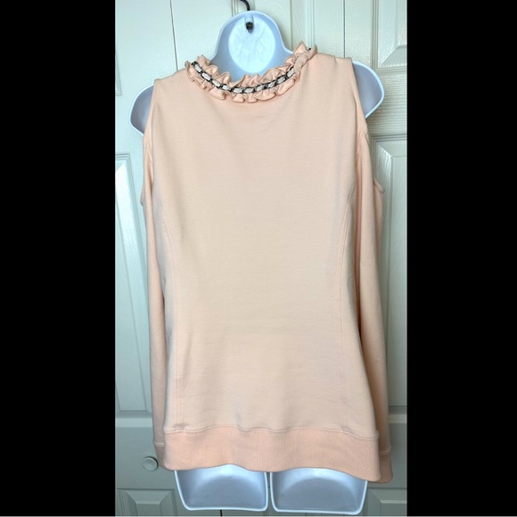 BOSTON PROPER Cold Shoulder Sweatshirt Cardigan Jacket Blouse Pink Chain Ruffle - Picture 9 of 12